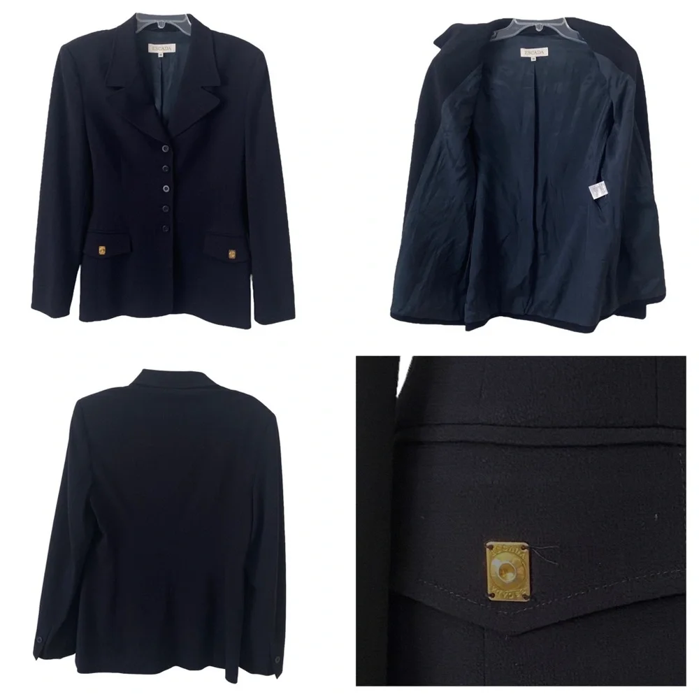 ESCADA wool navy black blazer jacket sz 38 - business casual - formal - stretchy - Picture 7 of 13